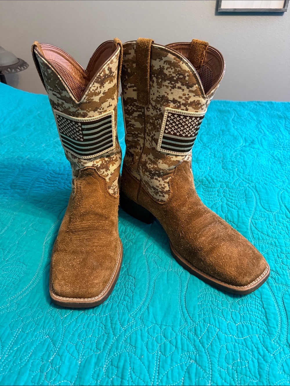 Ariat Men’s Sport Patriot Brown Suede Western Boots with Digital Camo Shaft
